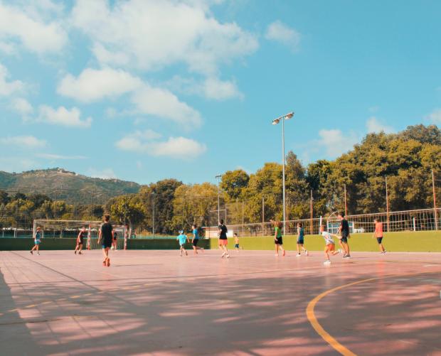 Children playing soccer