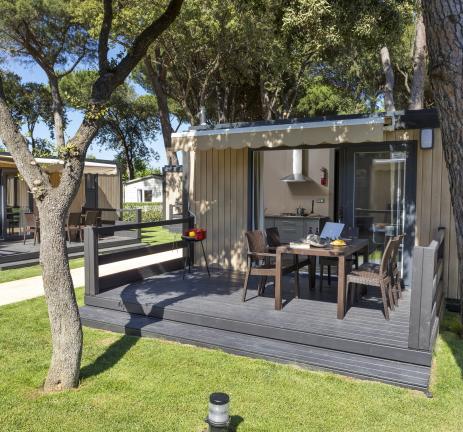 Terrasse jardin bungalow Camping Valldaro