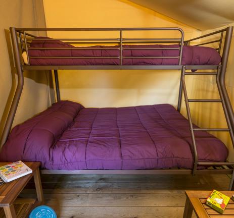 Bunk bed in tent