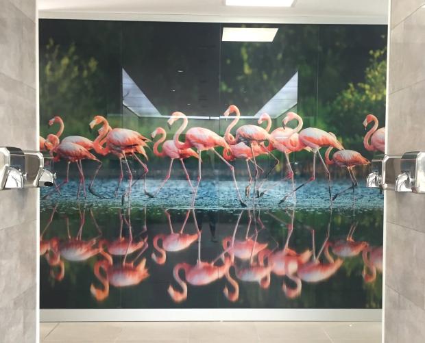 Wall decoration with flamingos