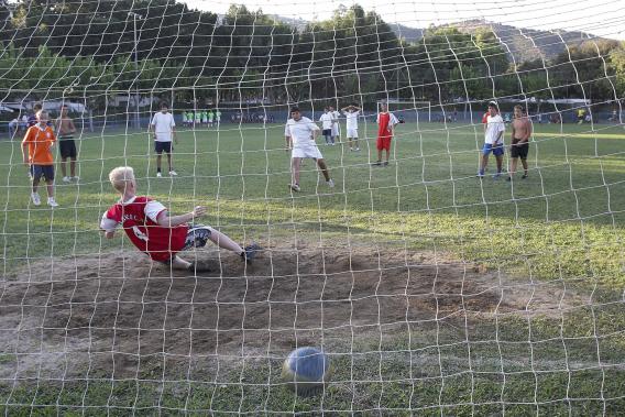 Children playing in the sports area of the campsite